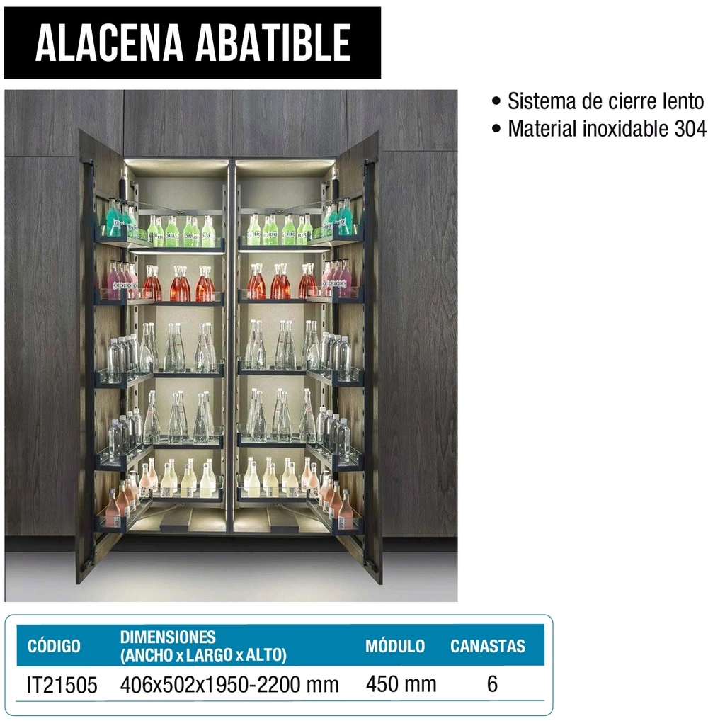 ALACENA ABATIBLE 450MM 6 NIVELES INOX IT21505