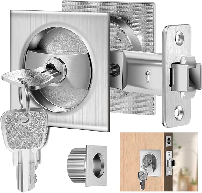 CERRADURA PUERTA CORREDIZA NIQUEL CON LLAVE