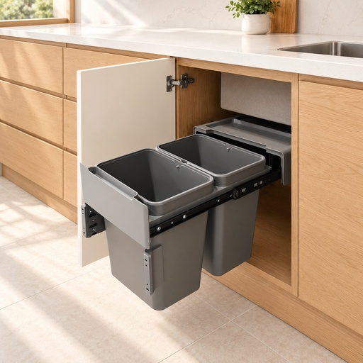 [BASURERO IT32005] BASURERO MONTAJE INFERIOR 2 CUBOS RIEL LATERAL 40CM IT32005