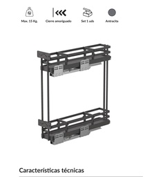 [ESPECIERO 15 IT22705] ESPECIERO 150MM 2 NIVELES ANTRACITA MONZA CONSERVERO IT22705