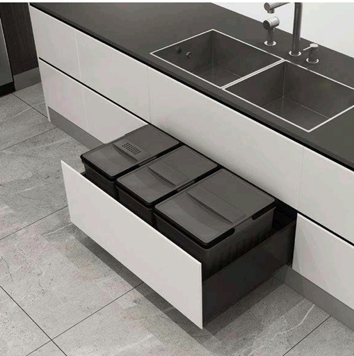 [BASURERO 3 CUBOS] BASURERO 50L SET CUBOS S-LINE ( BASE+15L+15L+20L)800MMS INTHER IT34010
