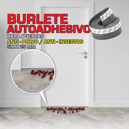 [BURLETE PUERTA 3M] BURLETE SILICON PARA PUERTAS ANTI POLVO ANTI INSECTOS CON ADHESIVO 1MX25MM