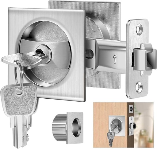 [CERRADURA NIQUEL LLA] CERRADURA PUERTA CORREDIZA NIQUEL CON LLAVE